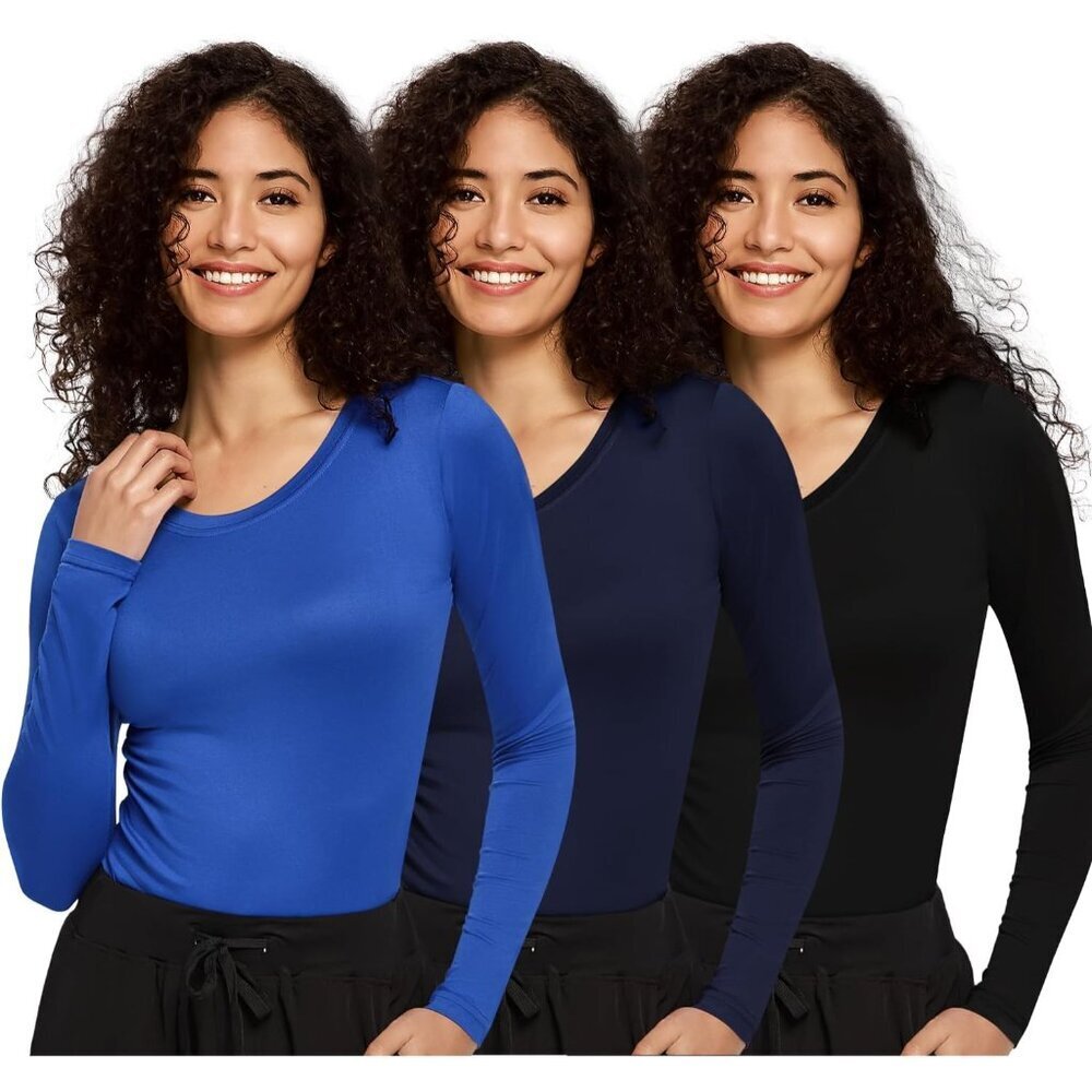 3 Pack Women Long Sleeve Underscrub Top Soft Stretch Crew Next for Work